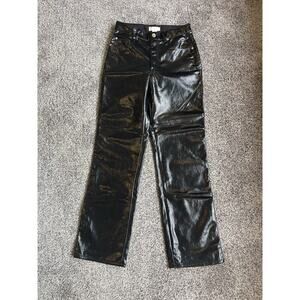 Zara NWT Vegan Shiny Faux Leather Straight Leg Pants Black Size 6
